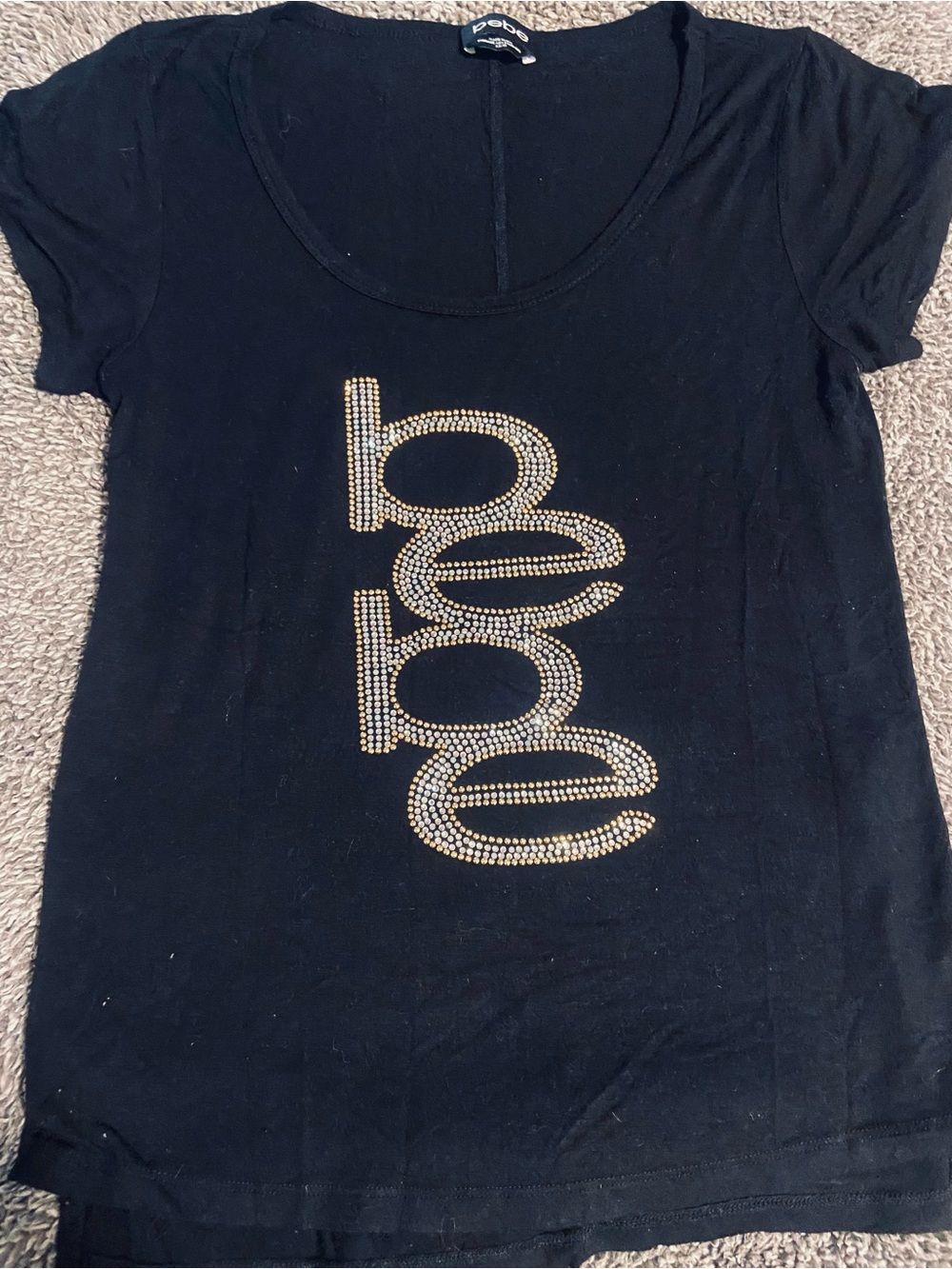 bebe Black Short Sleeve Tee with Gold Stud Logo